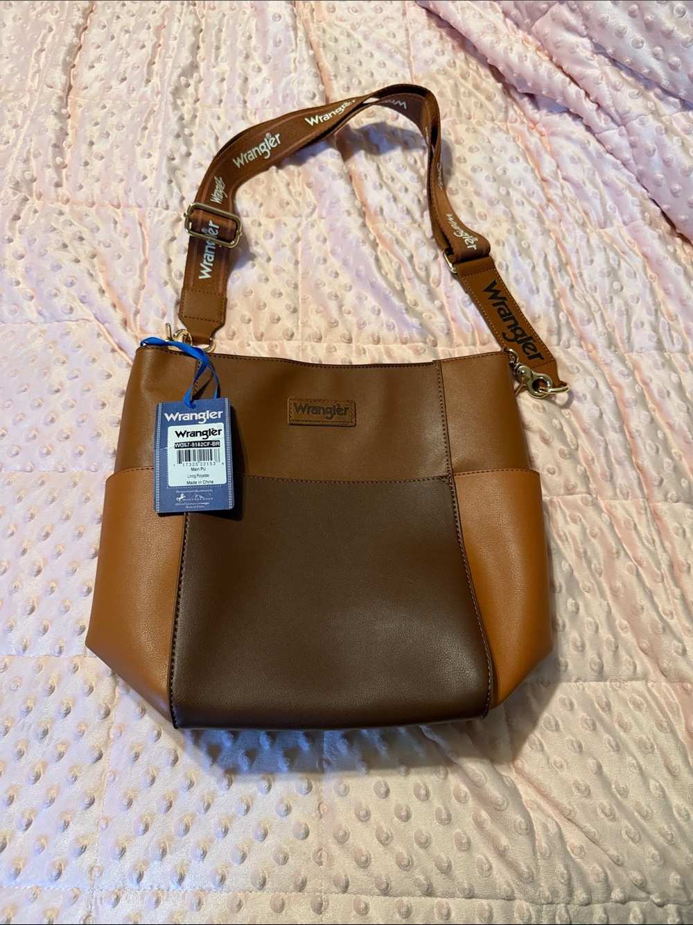 Wrangler Two-Tone Brown/Tan Shoulder Bag with Branded Strap